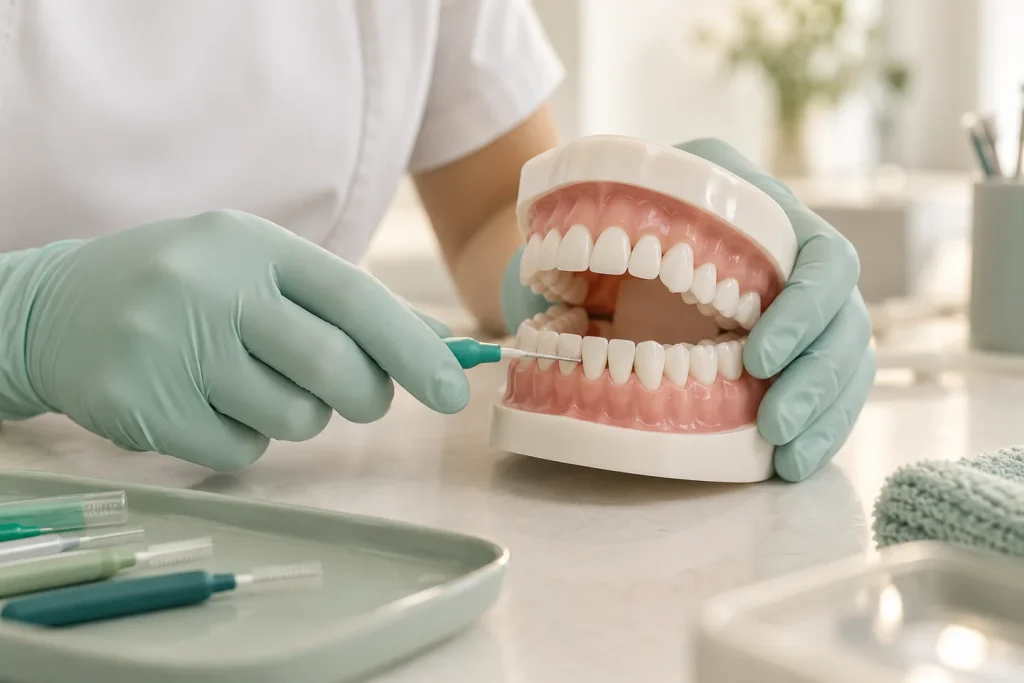 Ukážka medzizubnej hygieny na modeli chrupu
